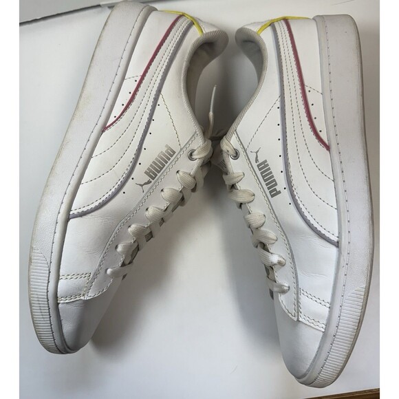 Puma Women’s Vikky 2 Sneaker In White W/Purple Pink Yellow Stripes Sz 8.5 - Picture 4 of 9